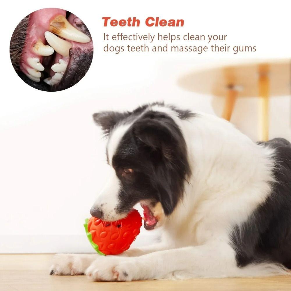 Aardbeivormige Hondenspeelbal met Voedseldispenser Tandenpoetsen Hondentanden Slijpen Speelgoed Puzzelspeelgoed
