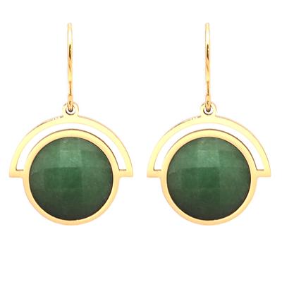 [Q1003] - Golden Green 'Boho' Steel Designer Earrings - 18x15 Mm