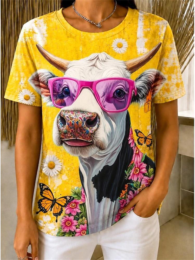 2026 New Women's Fashionable Short-Sleeve T-Shirt Fun Cow Print T-Shirt Trendy Street-Style Women's Short-Sleeve Top