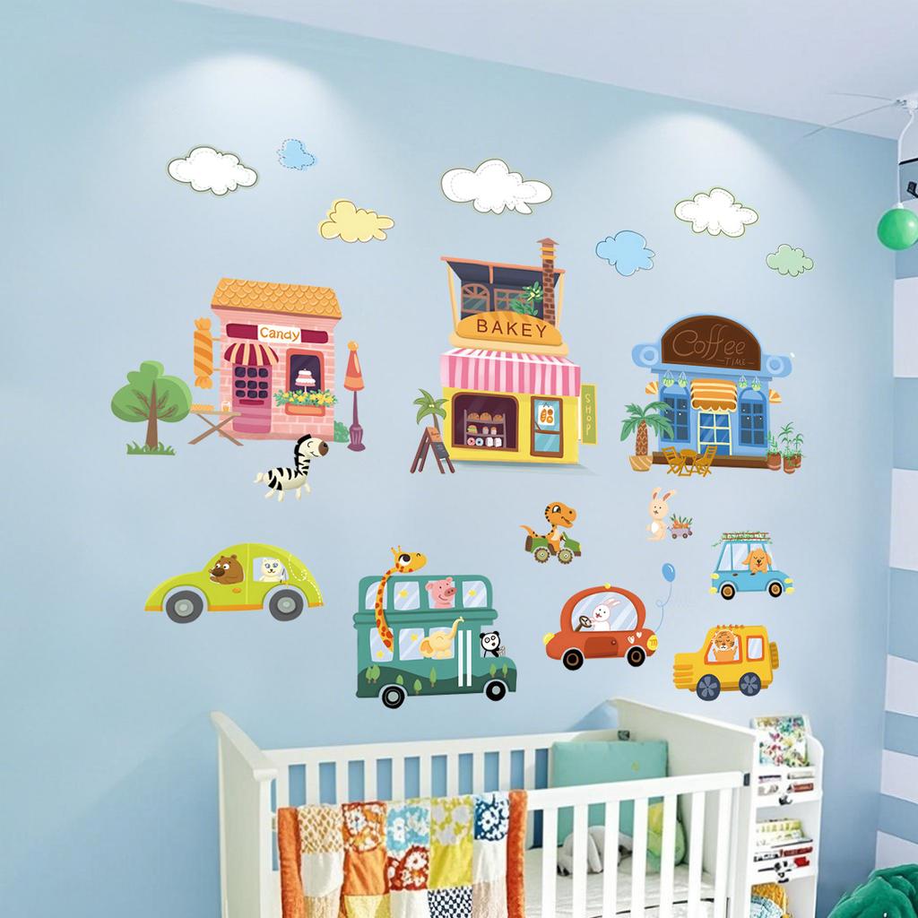 Cartoon Animal Wall Sticker Music Party Plane Balloon Decor Kids Room Nursery Vinyl Removable Decals