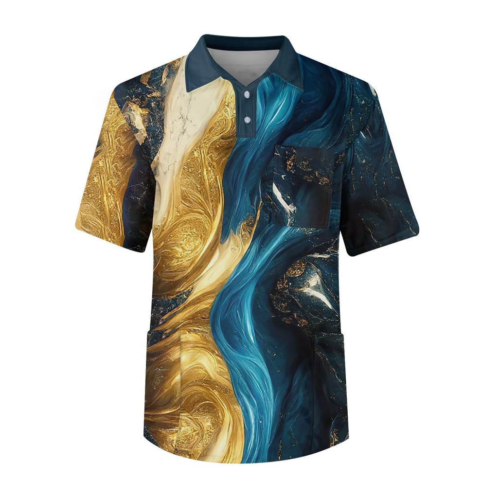 Men's Short Sleeve Button Lapel Solid Color Chest Pocket Dry-nurse Top