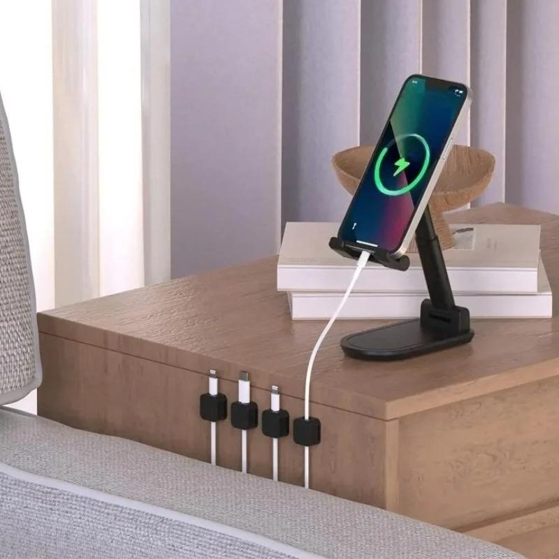Phone Cable Charger Cord Clip Holder Magnetic Buckle Plug Organizer Desktop Car Mount Data Wire Tidy Device Home Office Travel