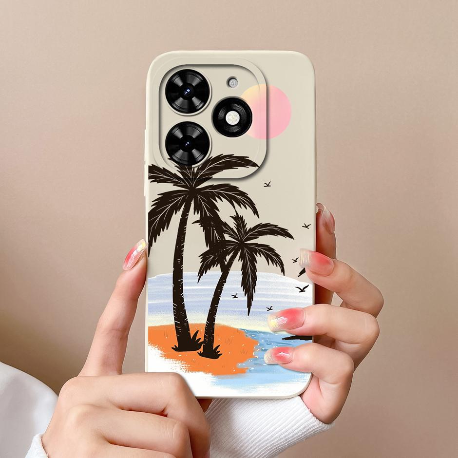 For Tecno Spark Go 2024 Casing Fashion Coconut Tree Liquid Silicone Soft TPU Shockproof Phone Cover For TecnoSpark Go 2024 Funda