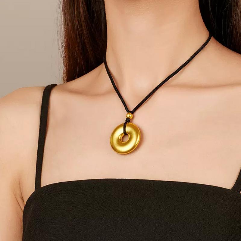 High-Quality Simulated Gold Ring and Peace Buckle Pendant Necklace with Ancient Sand Gold Finish for Men and Women