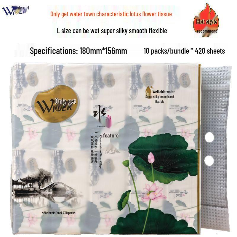 Weide Premium Facial Tissues: 420 Sheets, L Size, 10 Packs, Four-Sided Embossed, Wet Strength for Household Use 1 pack of 10
