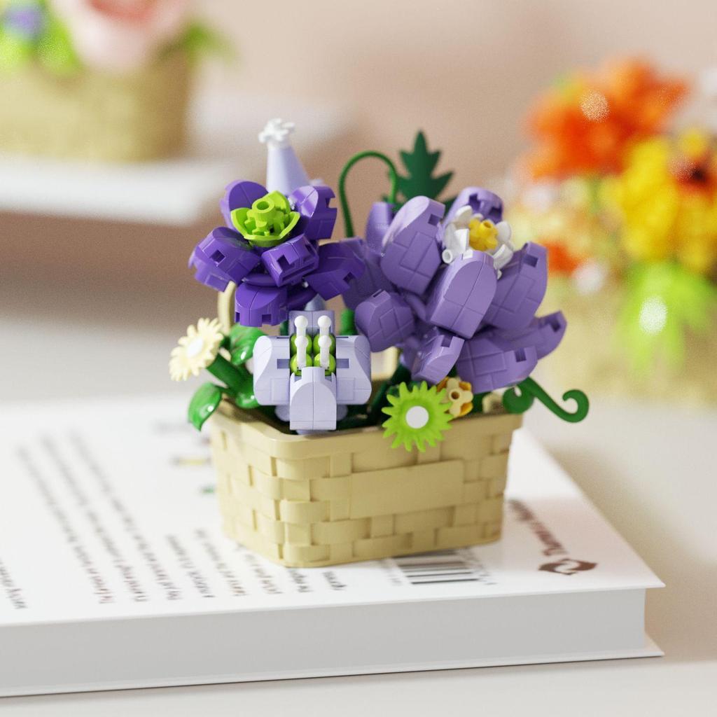 Preserved Flower Basket Building Block Ornament – Hot-Selling Micro-Particle Potted Plant Toy