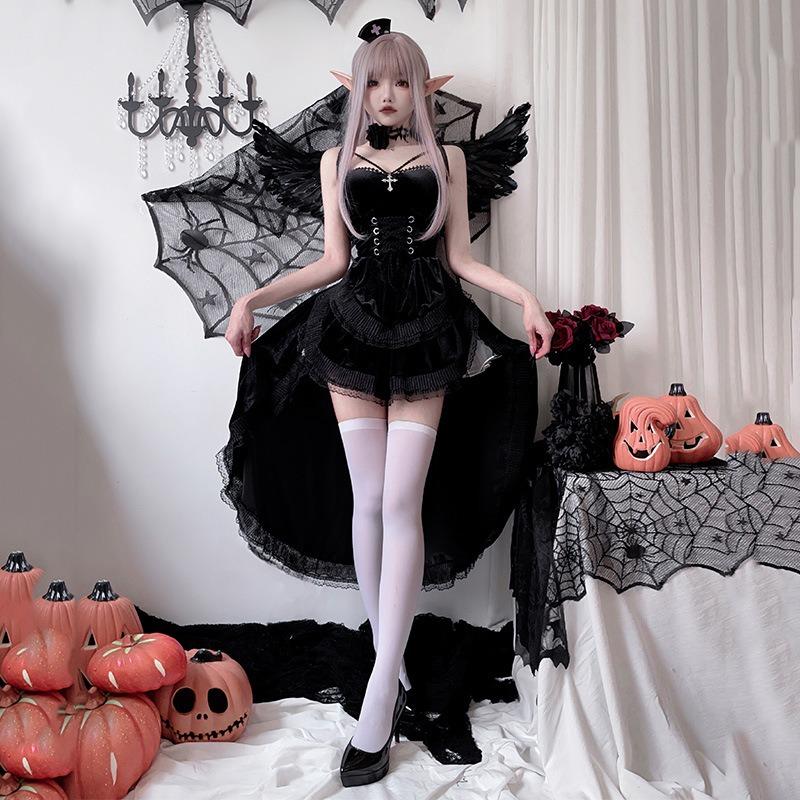Dark Gothic Halloween Adult Costume Black Dress Show Costume Witch Vampire Bride