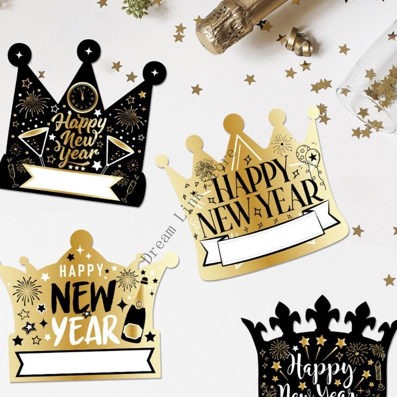 Q1FD Pack Of 6 New Year Crown Hat Thick Paperboard Comfortable Headwears Elegant 2026 Celebration Accessories