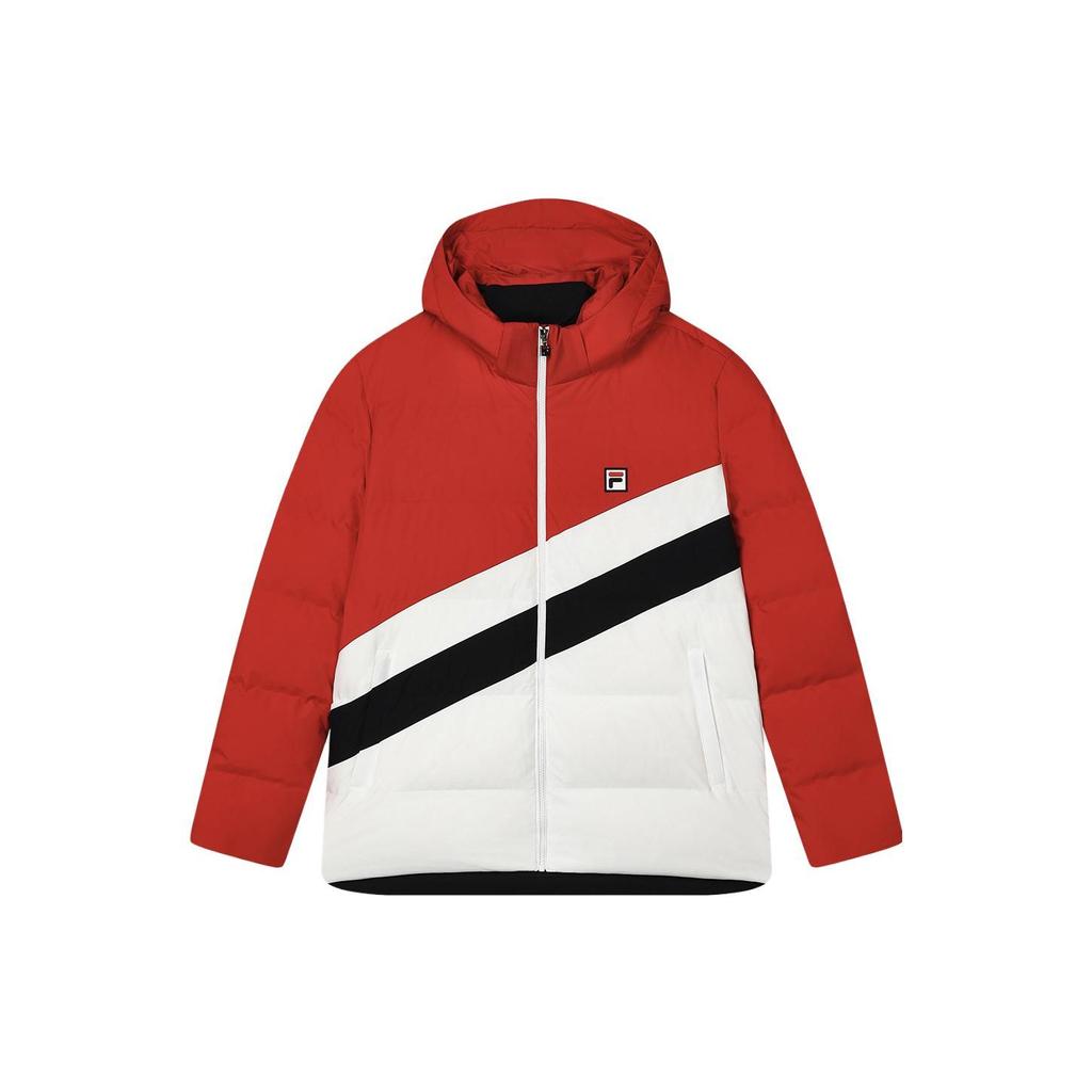 FILA Color Block Hooded Casual Down Jacket Men outerwear Legendary-Red F11M349913F-RD