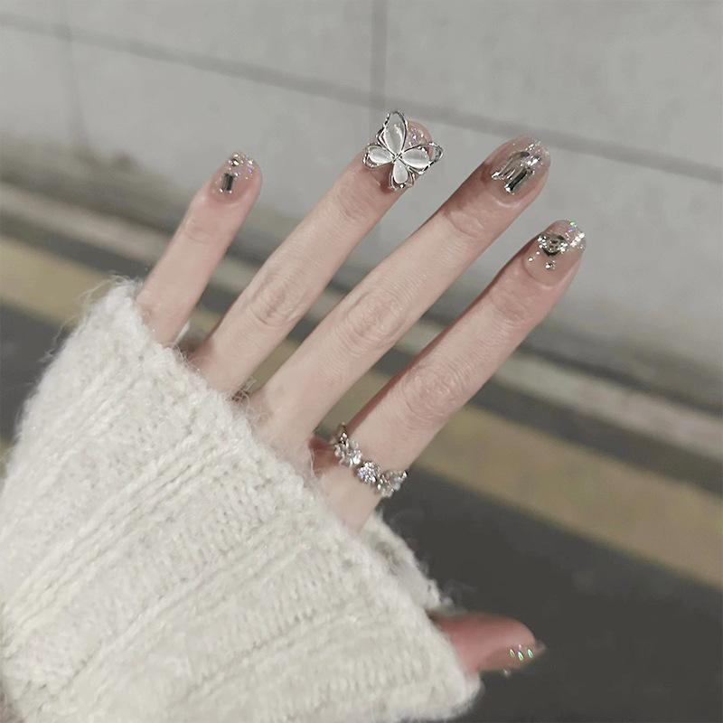 Handmade Press-On Nails – Crushed Diamond Butterfly Glitter Tips Collection