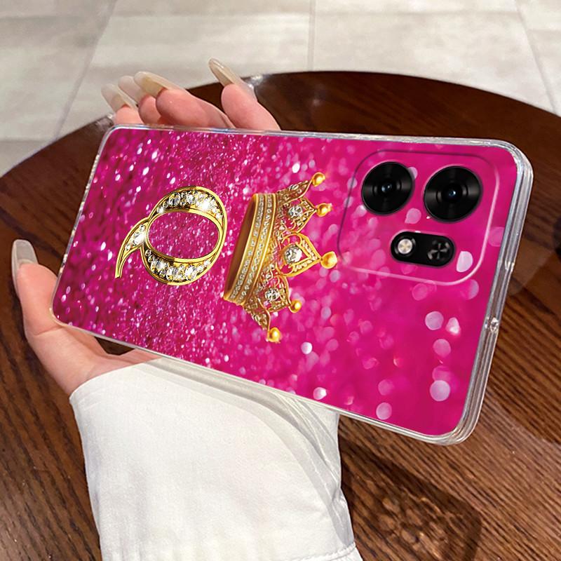 Fashion Initial Letter Crown Couple Case For Honor Play 60A 5G / Honor X6d 5G Transparent TPU Silicone Shockproof Soft Casing