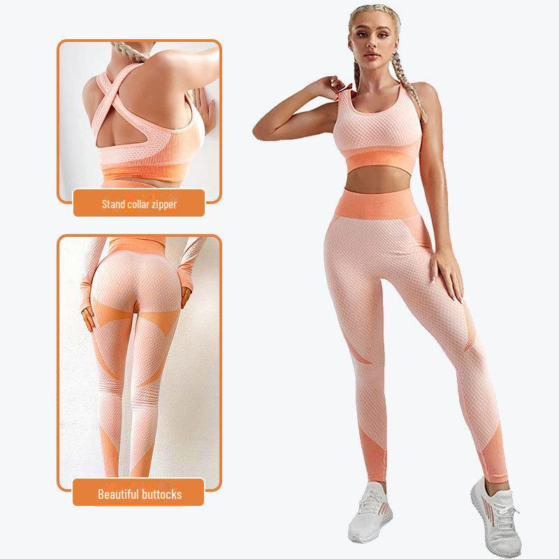 Costum de yoga din tricot fără cusături pentru femei: Set de toamnă/iarnă din 3 piese cu ridicare de șold pentru fitness și alergare