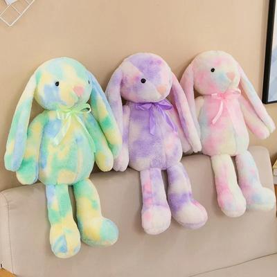 30/40CM Kawaii Long Ear Rabbit Plush Toy Rainbow Colored Bunny Stuffed Toy Sleeping Companion Plush Doll Children's Easter Gift