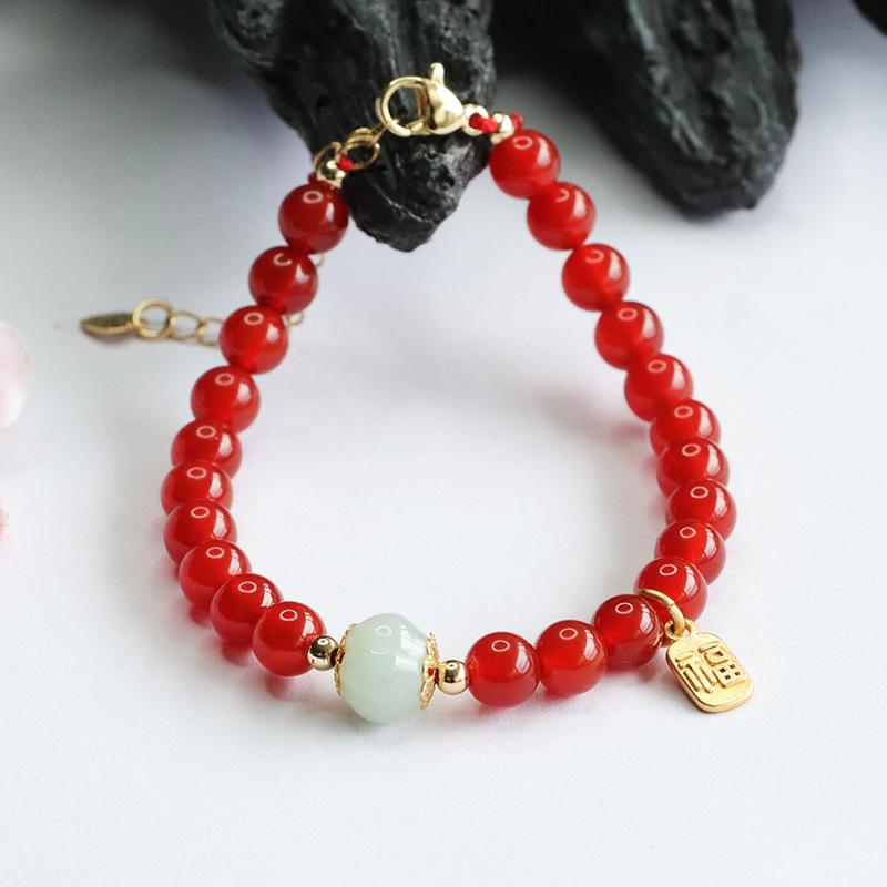 2026 Ximang Red Agate Bracelet Jade Pumpkin Beads New Chinese Live Welfare  S4061202 Multi approx. 6mm