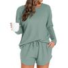 Set Pigiama a Maglia Waffle da Donna, Top Casual a Maniche Lunghe e Pantaloncini, Pigiami 2 Pezzi, Set Lounge con Tasche