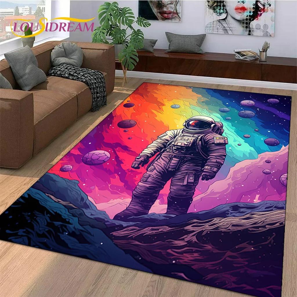 Astronaut Space Adventure Rug Cartoon Universe Floor Mat for Bedroom Living Room Large Decorative Rug for Sofa Home