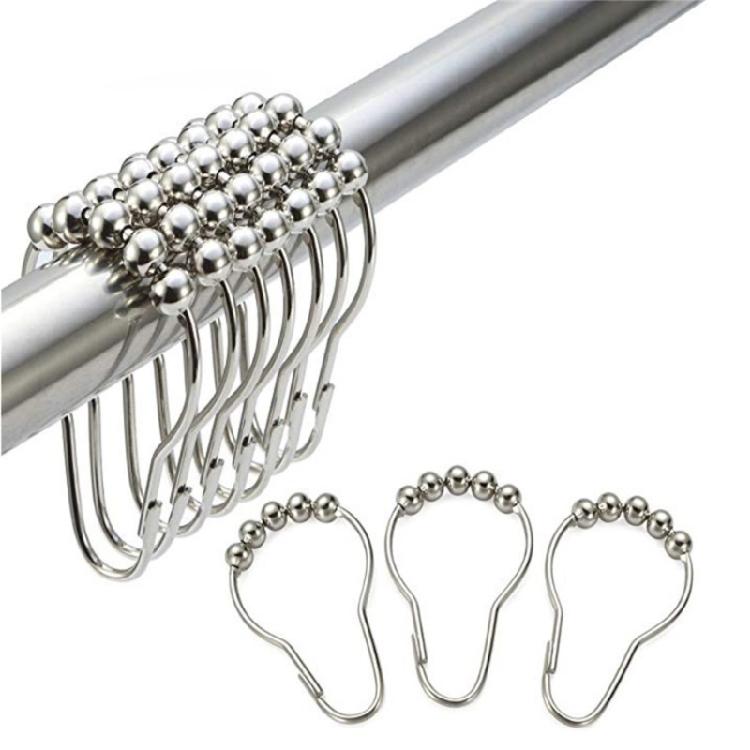 5 Bead Roller Shower Curtain Hooks Smooth Sliding Stainless Steel Construction Shower Rod Hook Bath Accessory