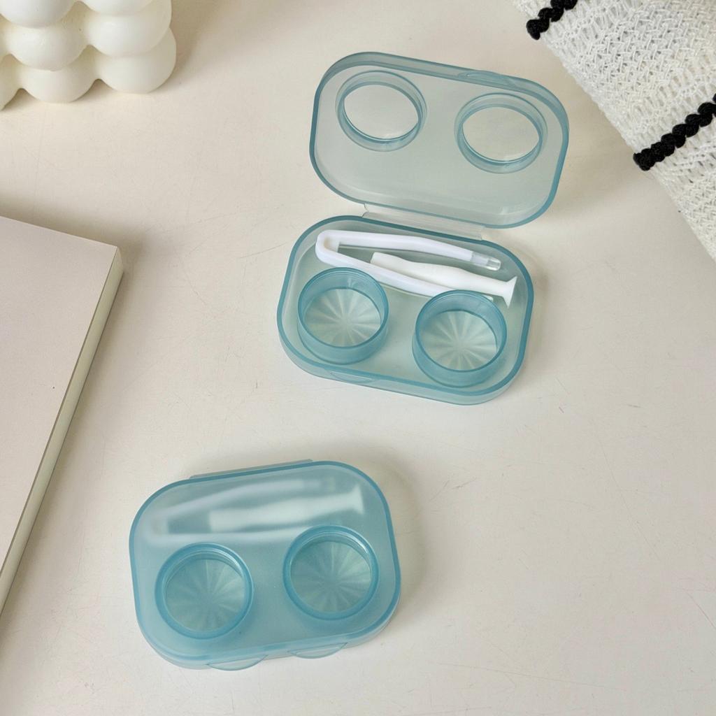 Contact Lens Box Portable Transparent Cosmetic Contact Lenses Soak Container Box Girls Travel Contact Lens Case with Tweezers