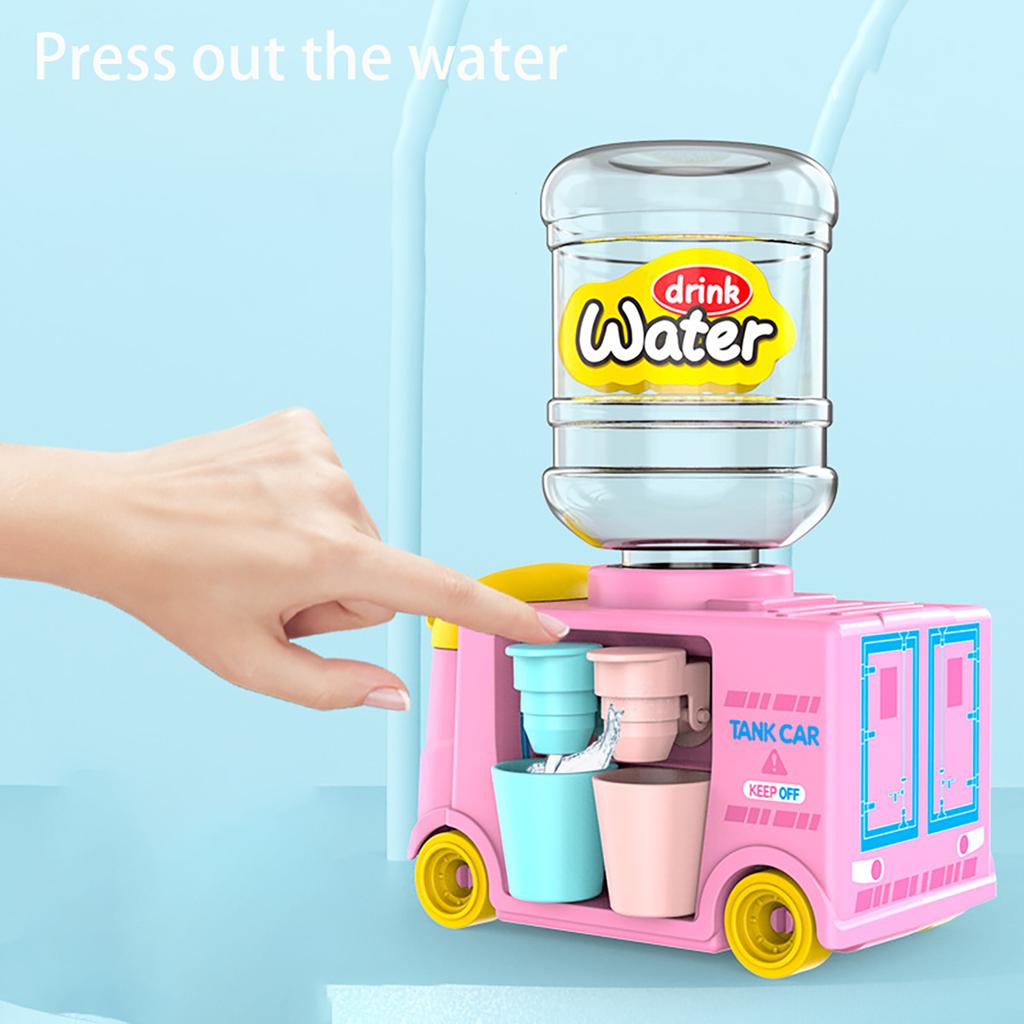 1pc Mini Children Dual Water Dispenser Toy with Cute Pink Blue Cold/Warm Water Juice Milk Drinking Fountain Simulation Kitchen T