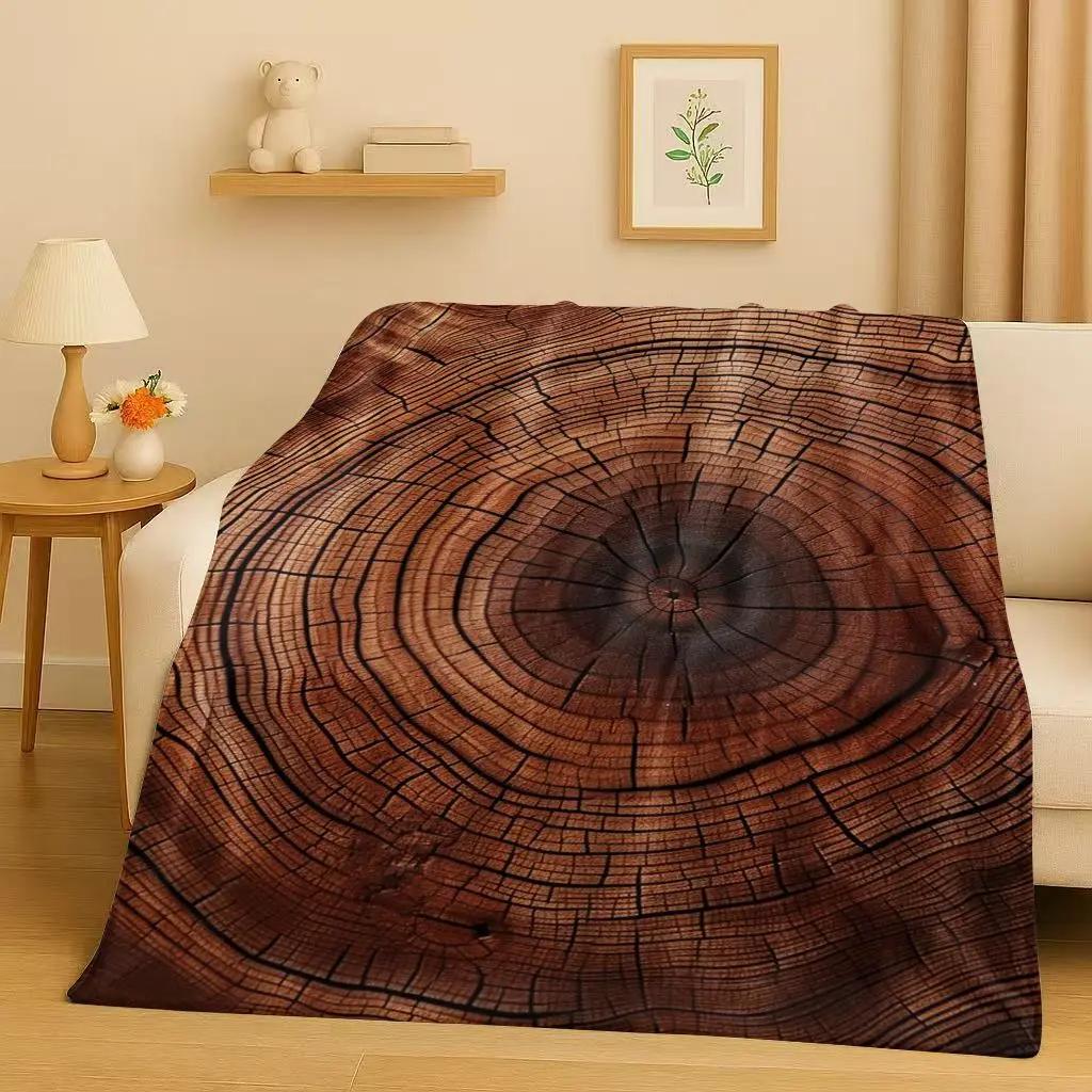 HD Retro Wood Grain Tree Growth Ring Brown Gray Flannel Blanket,Ultra Soft Plush Throw for Home Bedroom Bed Sofa Cover Gift Kid