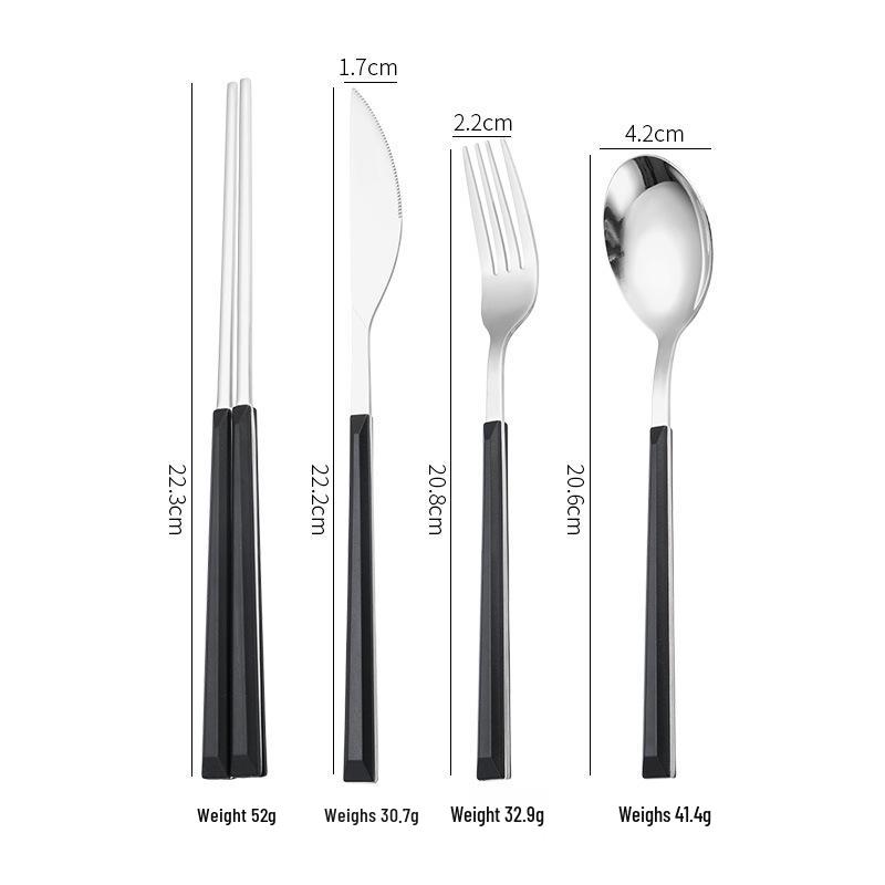 Korean Style 430 Stainless Steel Tableware Set with Imitation Wood Grain Handles: Includes Knife, Fork, Spoon, and Chopsticks