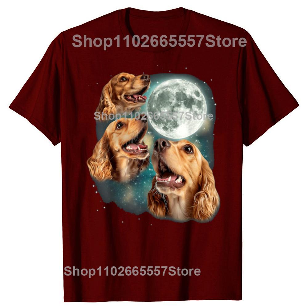 Funny Three Cocker Spaniel Moon Tshirts Men Womens Fashion Casual Tshirt 100 Cotton Loose Oversized Dog Lover T Shirt