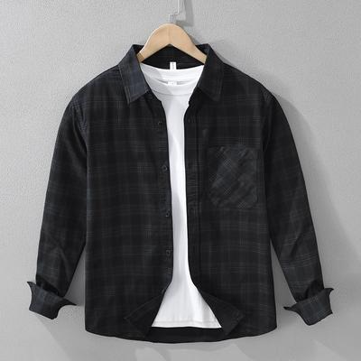 Herren Frühling Kariert Vintage Langarmhemden Einfache Lässige Streetwear Oberteile