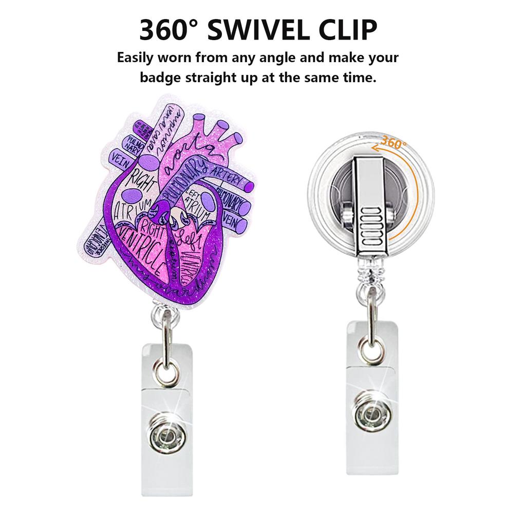 Heart Acrylic Glitter Elastic Clip Doctor Nurse Student Teacher Badge Holder Retractable Badge Reel