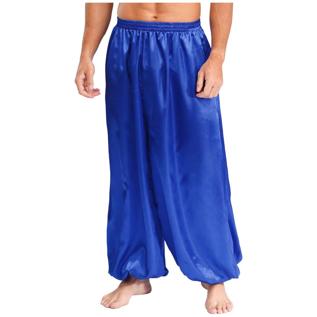 Herren Bauchtanzhose S-XXL Weite Satin Pumphose Elastischer Bund für Bühnenauftritt Themenparty