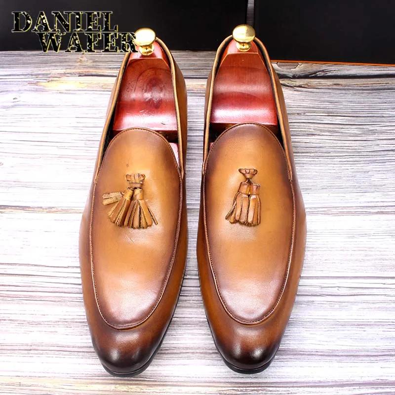 Fashion Luxury Italian Loafers Men's Dress Shoes Fashion Handmade Slip On Tassel Loafer Wedding Office Shoes Causal Loafer Shoes for Men