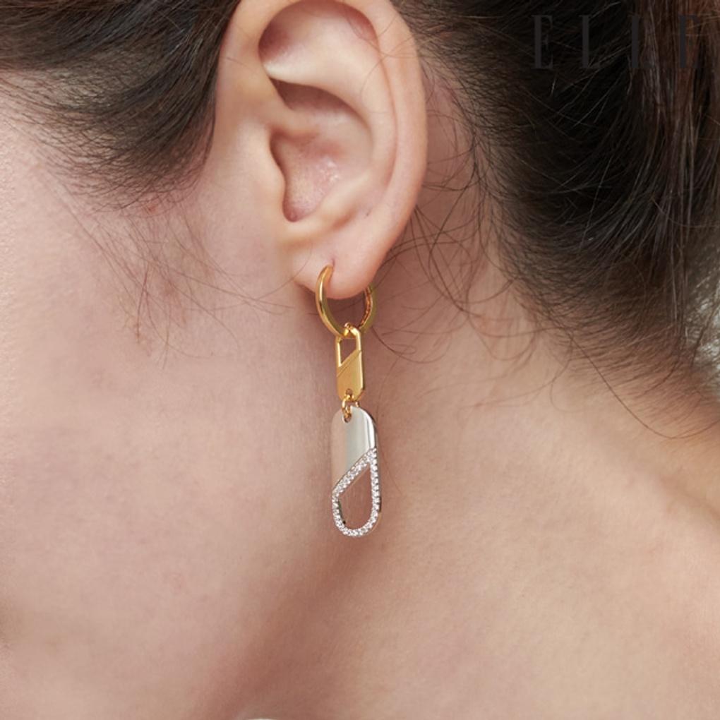 14K Combi Drop One-Touch Earrings (Gold Pin) ELGPEE391