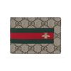 Bee Embroidered Logo Red Green Stripe Web Short Folded Canvas And Leather Wallet Men Wallet Ebony Brown Beige 459140-KLQCN-8461