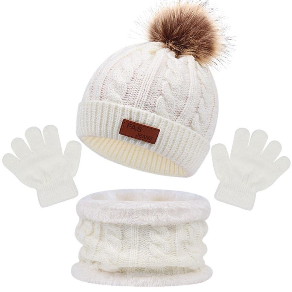 3Pcs Pompom Baby Hat Scarf Gloves Set Solid Color Bonnet Gloves Kits New Knitted Hats Scarfs