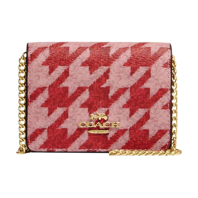 COACH 10 Logo Logo Plaid Print Flip Coated Canvas with Leather Square Bag Wallet Mini Women’s Red красный