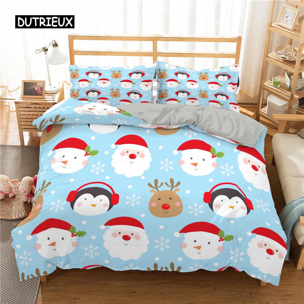 Santa Claus Print Duvet Cover for Adult Kids Microfiber Bedding Set Pillowcase Christmas Decor Quilt Cover 2/3pcs King Twin Size