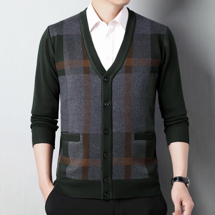 Men's Wool V-Neck Cardigan: Autumn & Winter Knit Long Sleeve Sweater - Thick, Warm, Business Style for Middle-Aged & Dad's Wear.
