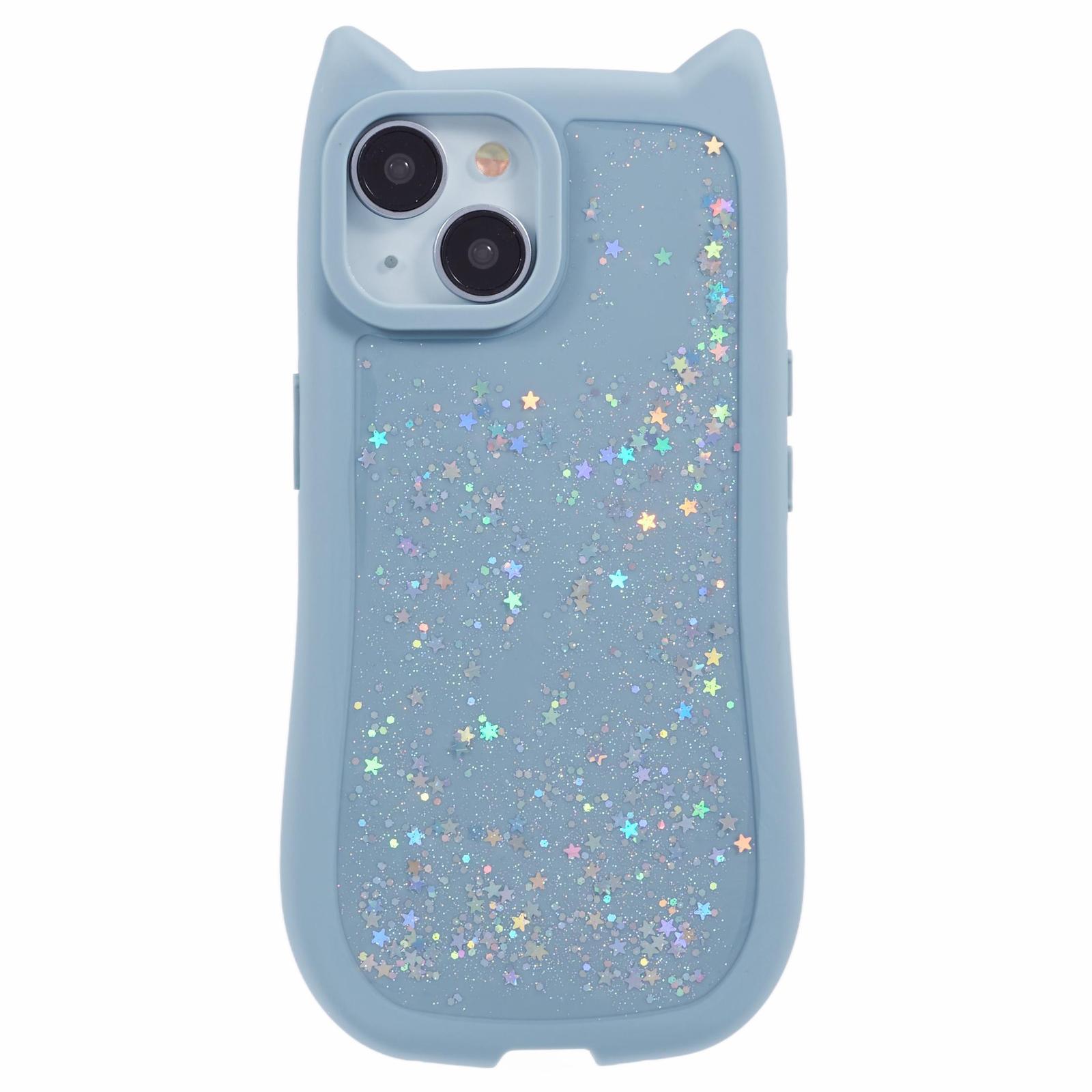 

JTW Series For iPhone 15 Case Cat Ear Decor Epoxy TPU Phone Cover Baby Blue