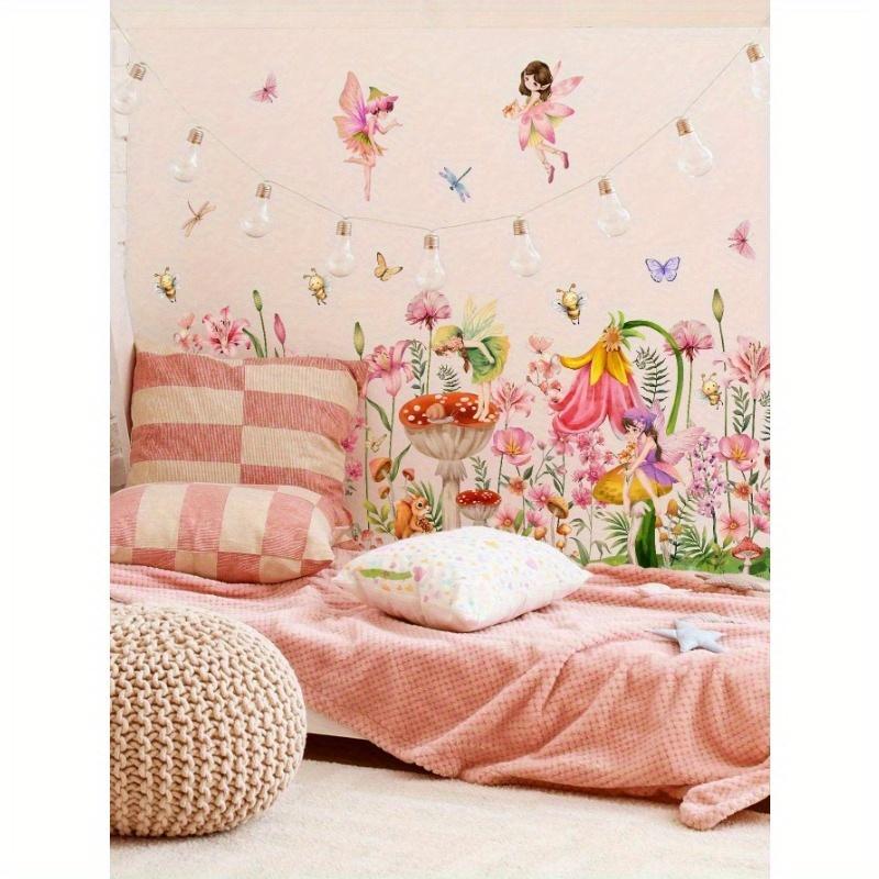 Pink Purple Floral Fairy Butterfly Girls Wall Stickers for Living Room Bedroom Sofa Decor Self-Adhesive Vinyl Decal for Home Festival Decor Stickers