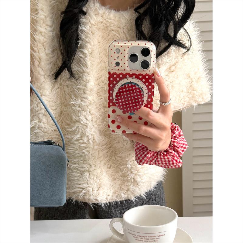 Korean Patchwork Red Polka Dot Magnetic Phone Case for iPhone 17/16 Pro Max/15/14