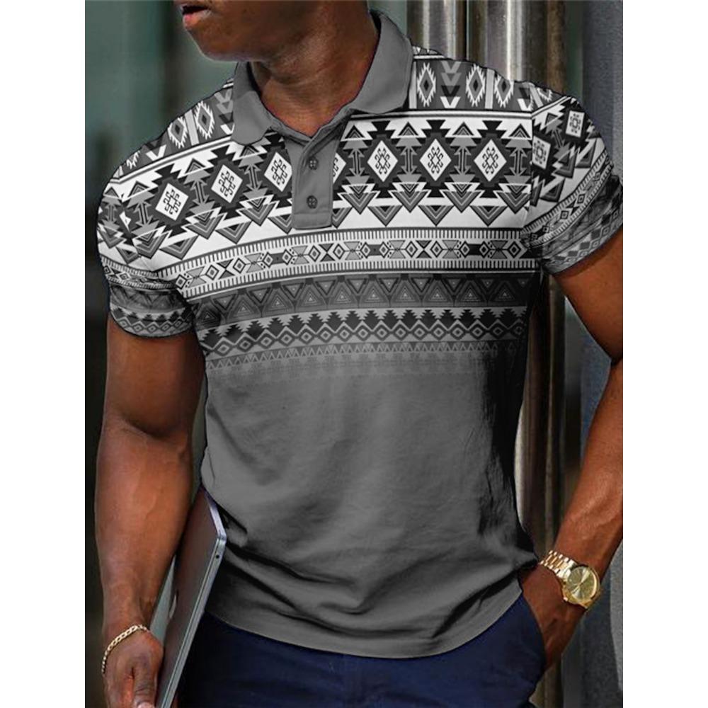 Men's Tribal Polo Shirts Golf Shirt Short Sleeve Polo Shirts Collared Shirts Vintage Casual Vacation Wear Party Outfits Buttons