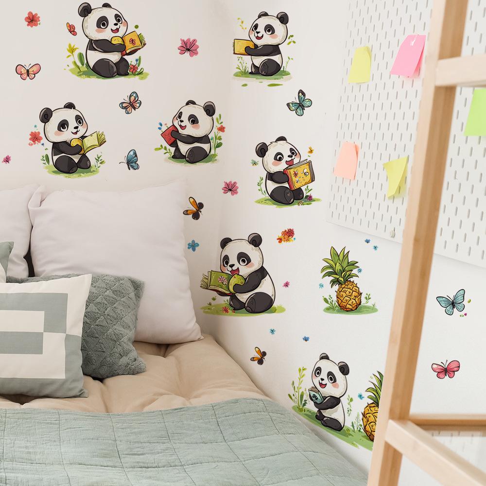 2 Pcs Cartoon Cute Panda Children's Bedroom Home Background Beautification Decoration Wall Stickers