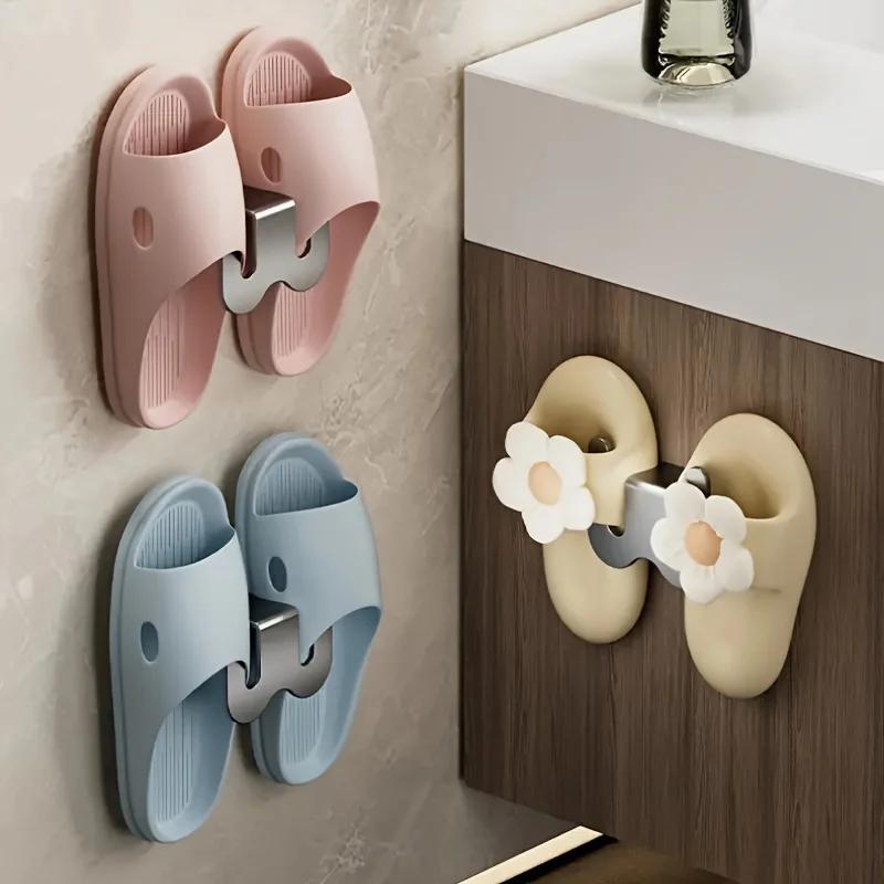 Aluminum Shoe Rack Wall-Mounted No Drill Adhesive with Suction Hooks Space Saving Organizer for Bathroom Door Back Storage