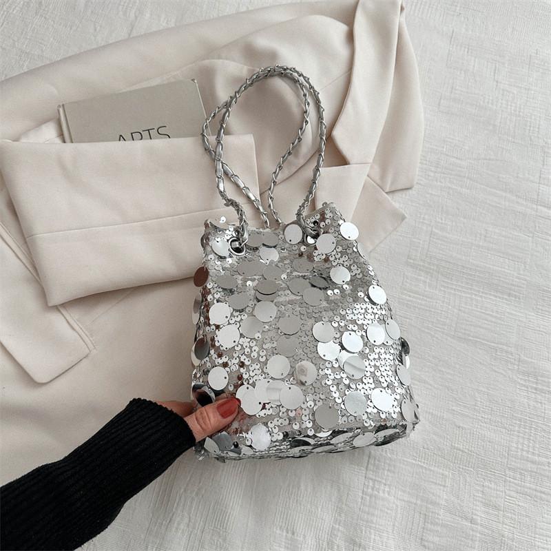 2024 New Arrival Stylish Crossbody Shoulder Bag Retro Chic Street Fashion Water Bucket Bag серебряный