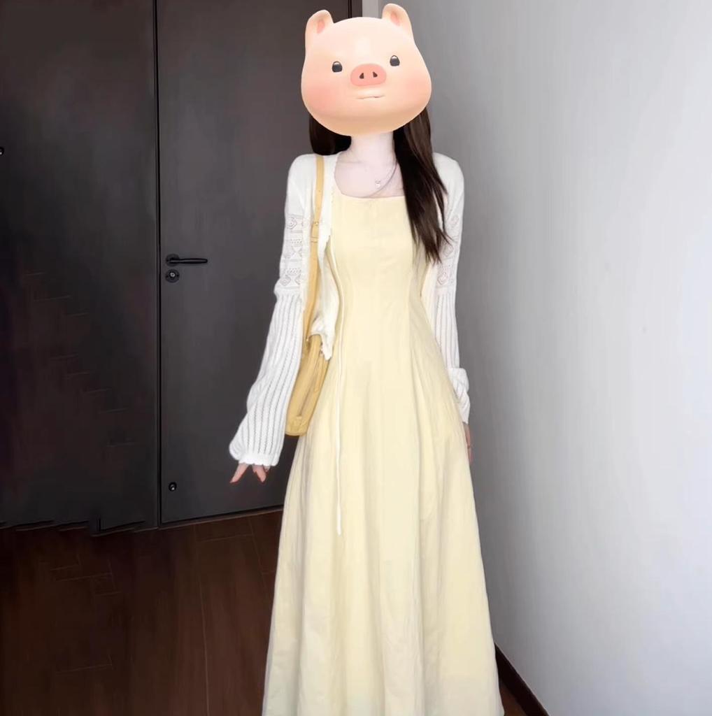 Elegant Women's Spaghetti Strap Waist-Cinched White Long Dress - Early Spring 2026 Collection, Romantic & Formal Design