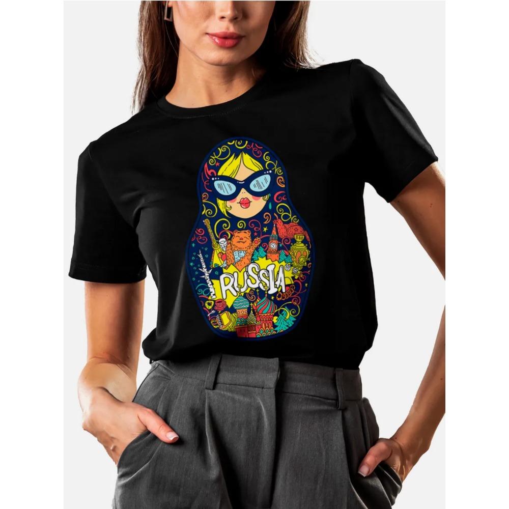 Matryoshka doll print T-shirt | Colorful landmark pattern casual T-shirt, sweet summer style