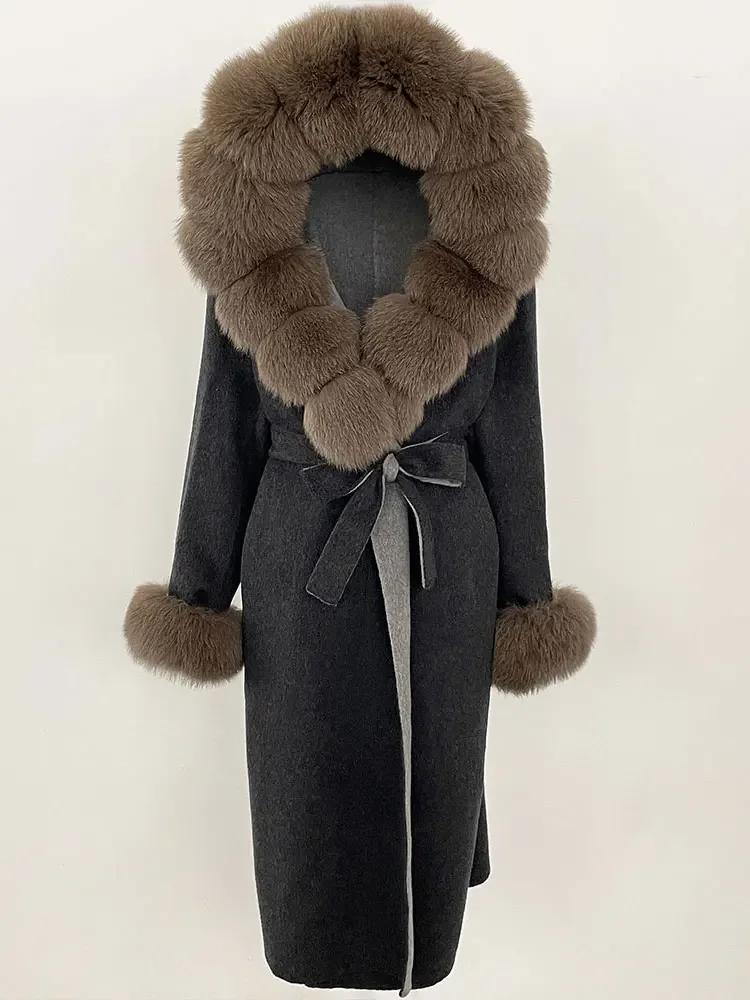 OFTBUY Autumn Winter Women Coat Real Natural Fox Fur Collar Hooded Double-faced Woolen Blends Jacket Thick Warm Casual Overwears