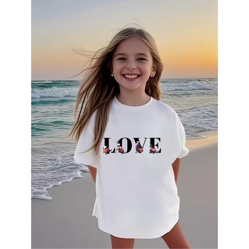 European Sizes A Stylish White Tshirt for Teenage Girls Featuring an Adorable Cartoon Print Design