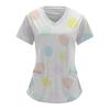 Women Fashion Easter Print V-neck Short Sleeve Workwear With Pockets Tops