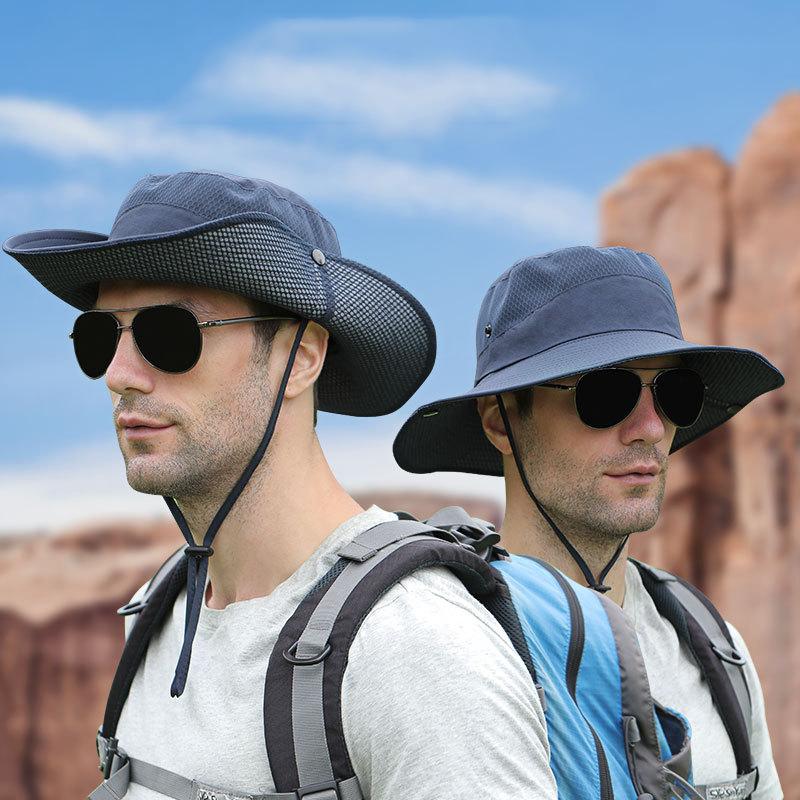 Quick Drying Summer Men'S Bucket Hat Outdoor Uv Protection Wide Border Panama Safari Hunting Hiking Hat Mesh Fisherman'S Hat