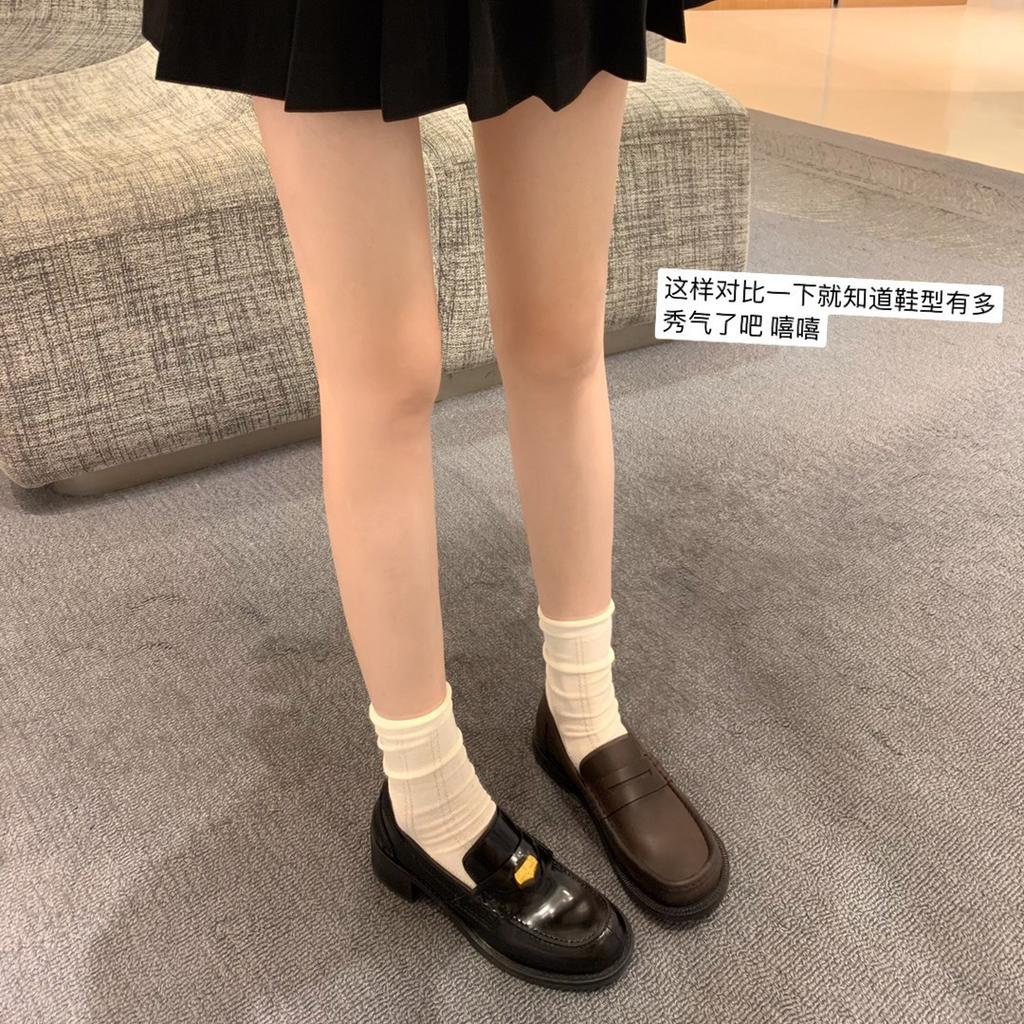 Cowhide Version~ The Same Amiu Gold Coin Thick-soled Thick-heeled Lazy Person Pedals Loafers Women's Small Leather Shoes